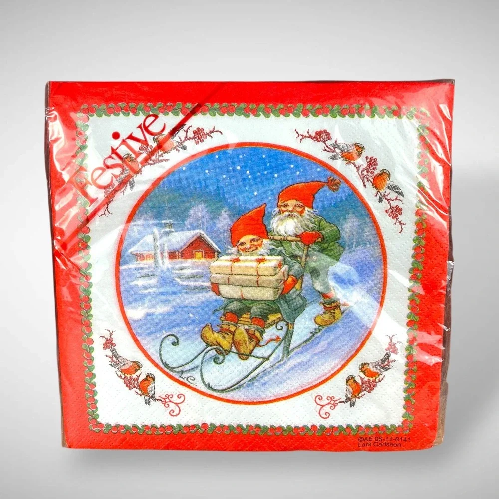 Scandinavian NOS Paper Napkins & Coasters Vintage Dala Horse Gnomes Lucia‎